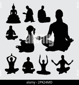 Meditazione persone silhouettes Illustrazione Vettoriale