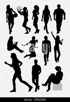 Silhouette di attività maschile e femminile Illustrazione Vettoriale