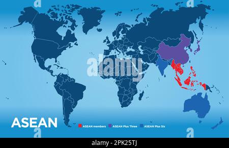 ASEAN, Associazione dei paesi del Sud-Est Asiatico mappa, illustrazione vettoriale Illustrazione Vettoriale