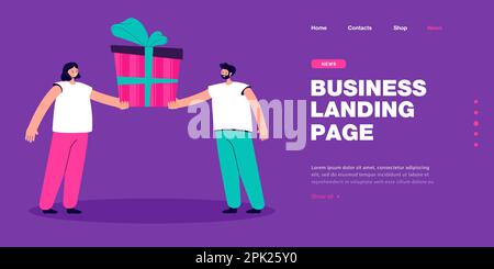 Gente piccola che tiene insieme la scatola del regalo Illustrazione Vettoriale