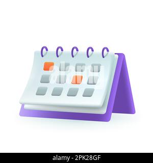 Calendario da tavolo con date contrassegnate 3D icona stile cartone animato Illustrazione Vettoriale