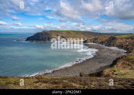 Guardando verso Crackington Haven da. Il percorso costiero sud-occidentale Foto Stock