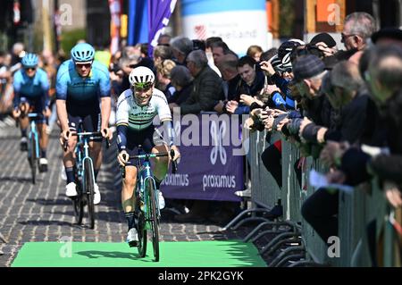Terneuzen, Paesi Bassi. 05th Apr, 2023. Il britannico Marco Cavendish di Astana Qazaqstan ha illustrato al via della gara maschile della 111th° edizione della 'Scheldeprijs' di un giorno di ciclismo, 205, a 2 km da Terneuzen, Paesi Bassi a Schoten, Belgio, mercoledì 05 aprile 2023. FOTO DI BELGA JASPER JACOBS Credit: Belga News Agency/Alamy Live News Foto Stock