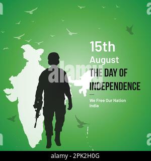 Post sui social media del giorno dell'indipendenza dell'India, biglietto d'auguri, illustrazione vettoriale. 25 agosto Indian National Holiday Day Design. Illustrazione Vettoriale