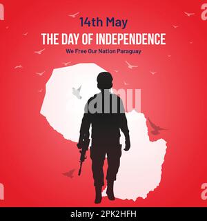 Post sui social media del Paraguay Independence Day, biglietto d'auguri, disegno illustrativo vettoriale. 14 maggio Festa Nazionale Paraguayana. Illustrazione Vettoriale
