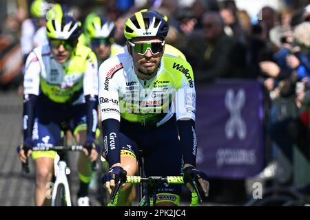 Terneuzen, Paesi Bassi. 05th Apr, 2023. Olandese Boy Van Poppel di Intermarche-Circus-Wanty raffigurato al via della gara maschile della 111th° edizione della 'Scheldeprijs' di un giorno di ciclismo, 205, a 2 km da Terneuzen, Paesi Bassi a Schoten, Belgio, mercoledì 05 aprile 2023. FOTO DI BELGA JASPER JACOBS Credit: Belga News Agency/Alamy Live News Foto Stock