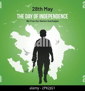 Azerbaigian Independence Day Social Media Post illustrazione vettoriale con l'elemento della forza dell'esercito, uccelli liberi e Mappa dell'Azerbaigian. Progettazione concettuale. Illustrazione Vettoriale