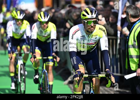 Terneuzen, Paesi Bassi. 05th Apr, 2023. Olandese Boy Van Poppel di Intermarche-Circus-Wanty raffigurato al via della gara maschile della 111th° edizione della 'Scheldeprijs' di un giorno di ciclismo, 205, a 2 km da Terneuzen, Paesi Bassi a Schoten, Belgio, mercoledì 05 aprile 2023. FOTO DI BELGA JASPER JACOBS Credit: Belga News Agency/Alamy Live News Foto Stock