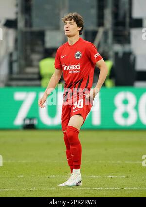 Francoforte, Germania. 04th Apr, 2023. 4th aprile 2023, Deutsche Bank Park, Francoforte, GER, DFB-Pokal, Eintracht Frankfurt vs 1.Union Berlin, nella foto Paxten Aaronson (Francoforte) Credit: dpa/Alamy Live News Foto Stock