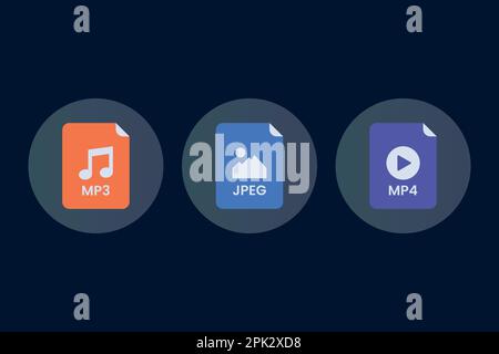 Set di icone formato file audio immagine e video Illustrazione Vettoriale