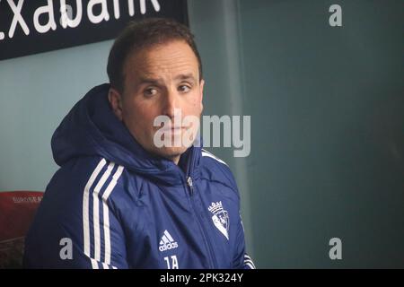 Bilbao, Spagna. 04th Apr, 2023. L'allenatore di CA Osasuna, Jagoba Arrasate durante il ritorno delle semifinali della SM El Rey Cup tra Athletic Club e CA Osasuna, il 04 aprile 2023, all'Estadio de San Mames, Bilbao, Spagna. (Foto di Alberto Brevers/Pacific Press/Sipa USA) Credit: Sipa USA/Alamy Live News Foto Stock