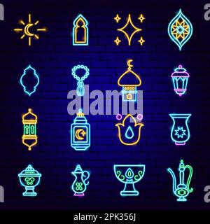 Icone di Ramadan Kareem Neon Illustrazione Vettoriale