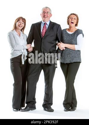 Colleghi d'affari: Team rilassato. Ritratto completo dei professionisti dell'ufficio. Da una serie di immagini correlate isolate su un bianco. Foto Stock