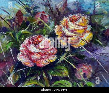 arte pittura a olio fiore di rosa thailandia Foto Stock