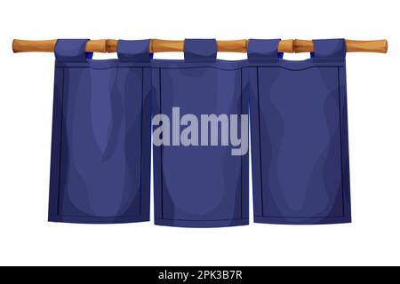 Tradizionale tenda giapponese su bastone di bambù in stile cartoon isolato su sfondo bianco. Decorazione dei panni per l'ingresso del cliente. Illustrazione vettoriale Illustrazione Vettoriale