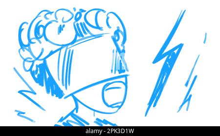 Urlando il riccio con gli occhiali vr su sfondo bianco. Illustrazione Vettoriale