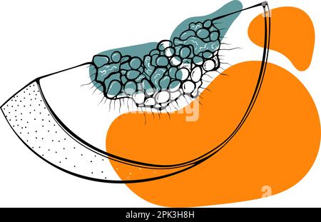 Pezzo di papaya delineare punti astratti Illustrazione Vettoriale