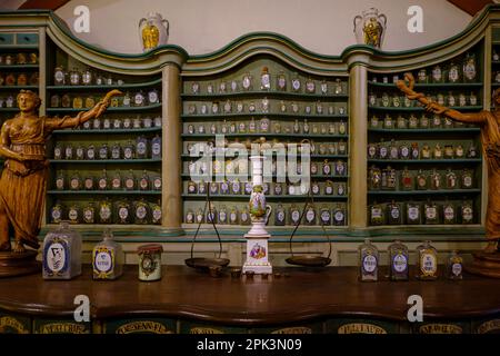 Museo della Farmacia tedesca nel Castello di Heidelberg, Heidelberg, Baden-Württemberg, Germania, Europa. Foto Stock