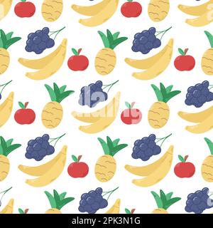 Brillante modello estivo fruttato senza cuciture. Sfondo con frutti esotici tropicali. Stampa di frutta per tessuti, carta digitale, packaging e design, vettoriale Illustrazione Vettoriale