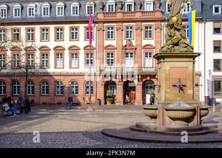 Vista su piazza Kornmarkt nel centro storico di Heidelberg, Baden-Württemberg, Germania, Europa. Foto Stock