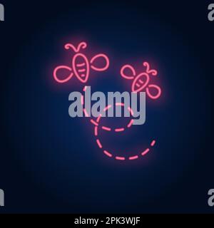 Coppia di api volanti al neon segno Illustrazione Vettoriale