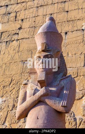Il pilone di Ramesses ll con uno dei Colossi, Luxor Tempio, Luxor, Egitto, Nord Est Africa Foto Stock