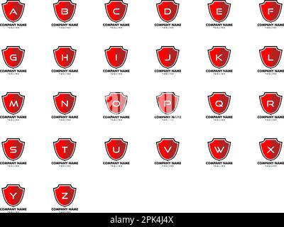 Set di vettore iniziale per il design del logo sicuro Letter Shield Illustrazione Vettoriale