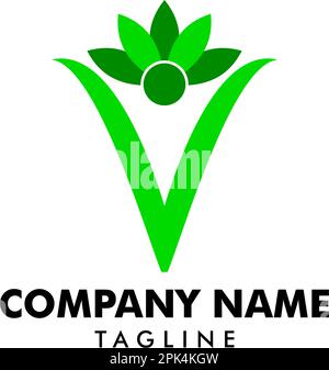 Persone lettera V con Leaf Logo Design Template Illustrazione Vettoriale