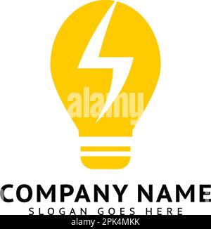Modello di logo per lampadine e fulmini, design vettoriale elettrico, lampadina e logo flash Illustrazione Vettoriale