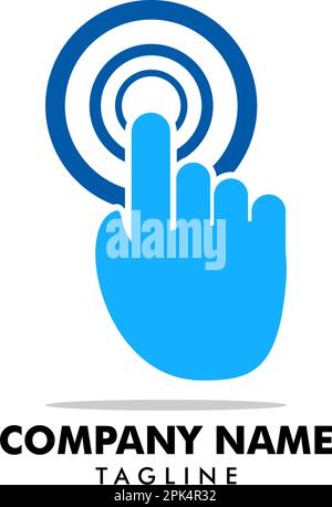 Modello vettoriale con logo della tecnologia touch screen con dito a mano Illustrazione Vettoriale