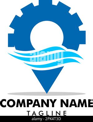 Modello di simbolo vettoriale icona logo posizione onda acqua pin ingranaggio Illustrazione Vettoriale