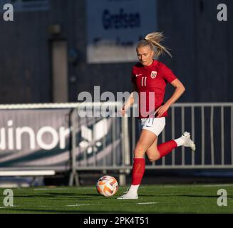 Jessheim, Norvegia. 05th Apr, 2023. Jessheim, Norvegia, 5th 2023 aprile: Thea Kyvag (11 Norvegia) sono visti durante il Campionato UEFA Womens U19 Qualifiche tra Norvegia e Croazia allo Stadio Jessheim di Jessheim, Norvegia (Ane Frosaker/SPP) Credit: SPP Sport Press Photo. /Alamy Live News Foto Stock