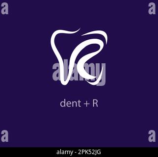 R lettera e logo Dent Natural Line. Design unico. Modello del logo aziendale del centro di salute clinica e dentale. vettore. Illustrazione Vettoriale