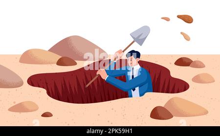 Buco di scavo uomo d'affari Illustrazione Vettoriale