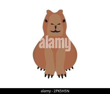 Capybara si siede in verticale Vista frontale visualizzata con una semplice illustrazione Illustrazione Vettoriale