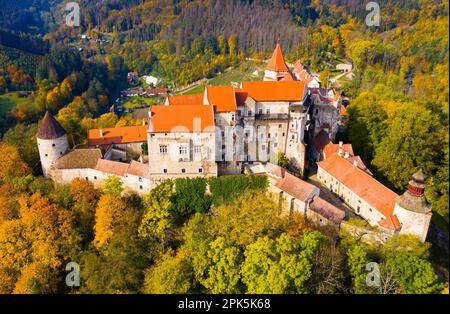 Castello medievale di Pernstejn, Repubblica Ceca Foto Stock