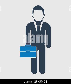 Icona uomo d'affari con valigetta a portata di mano. EPS vettoriale stile piatto. Illustrazione Vettoriale