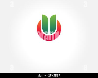 Lettera U da foglia verde con cerchio rosso assomiglia a frutta, utilizzabile per qualsiasi azienda. logo vettoriale piatto con sfondo bianco isolato Illustrazione Vettoriale
