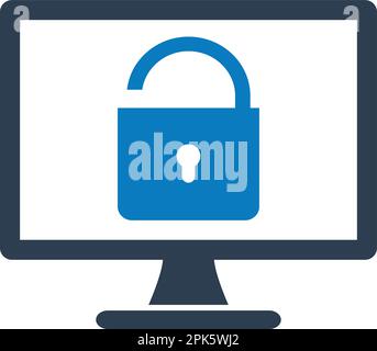 Icona protezione computer non sicura. EPS vettoriale stile piatto. Illustrazione Vettoriale