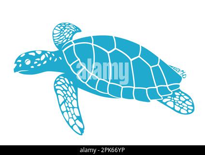 Vector Sea Turtle Flat Silhouette Illustrazione isolata su uno sfondo bianco. Illustrazione Vettoriale