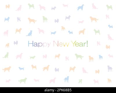 L'anno del vettore del cane nuovo anno modello di scheda con silhouette del cane isolato su Uno sfondo bianco. Illustrazione Vettoriale