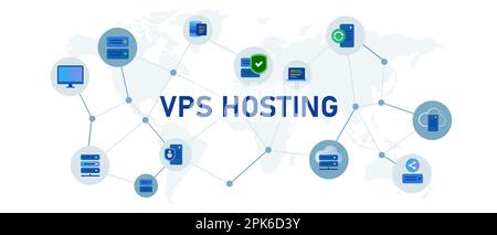 Servizio di hosting Web server privato virtuale VPS Illustrazione Vettoriale