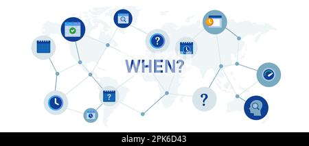 Quando la questione del concetto di tempo di temporizzazione nel gruppo di icone di affari Illustrazione Vettoriale