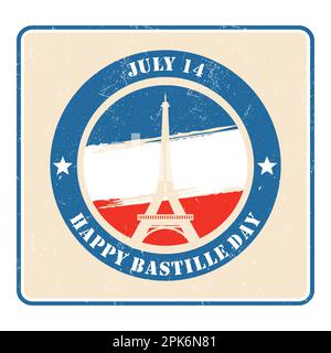 Scheda, banner o poster per la Giornata Nazionale Francese, Happy Bastille Day, illustrazione di sfondo moderna Illustrazione Vettoriale