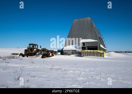 Lanciarazzi Black Brant presso la gamma di razzi smantellati a Churchill, Manitoba, Canada Foto Stock