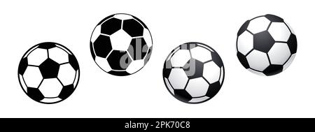 classico calcio palla calcio nero e bianco set di 4 semplice vettore isolato su sfondo bianco Illustrazione Vettoriale