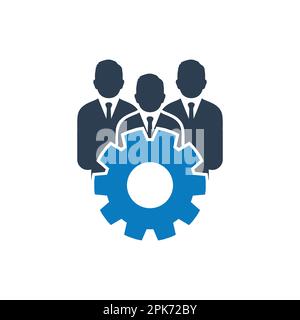 Icona del team di supporto tecnico. Contenere i simboli uomo, Impostazioni e attrezzatura. Illustrazione del simbolo EPS vettoriale modificabile. Illustrazione Vettoriale