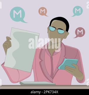 vettore piatto di un uomo con carta disegno Illustrazione Vettoriale