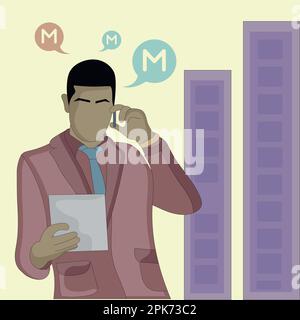 Design piatto di un uomo in piedi che effettua una telefonata Illustrazione Vettoriale