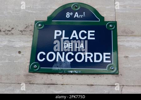 Cartello Place de la Concorde Street a Parigi Francia Foto Stock